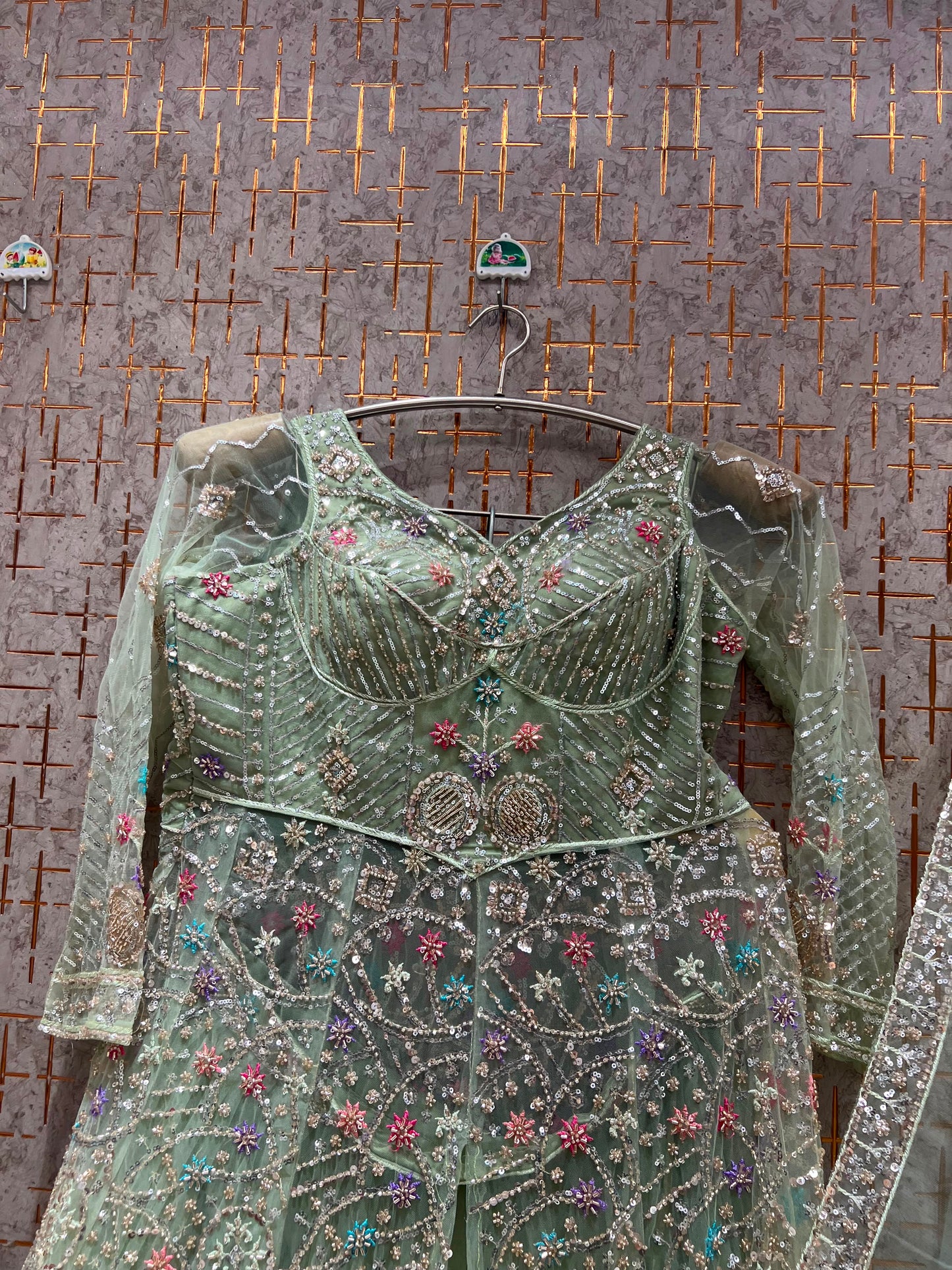 Lavender Farshi Garara Muslim Special Long Peplum Dress Lehenga