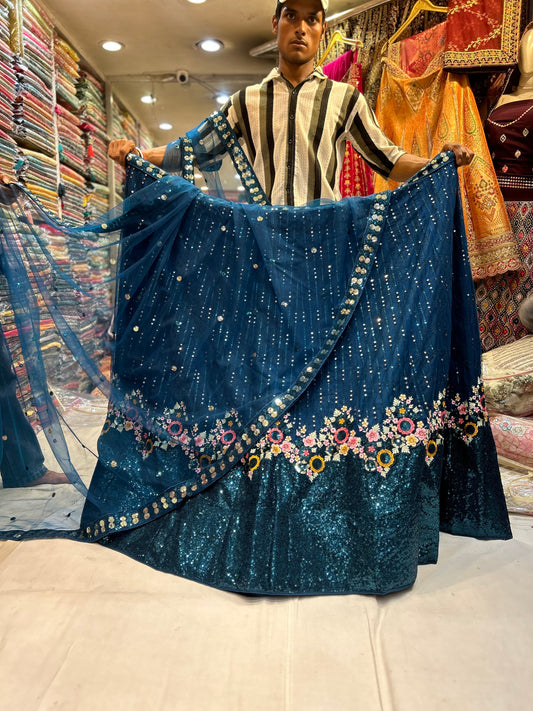 Dark blue shiny Lehenga