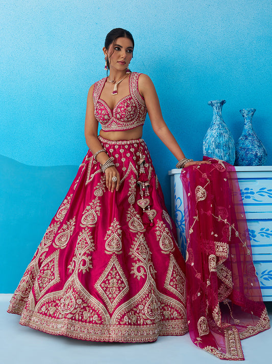 Rani Pink- Silk Beads & Sequins Embroidered Lehenga 6227