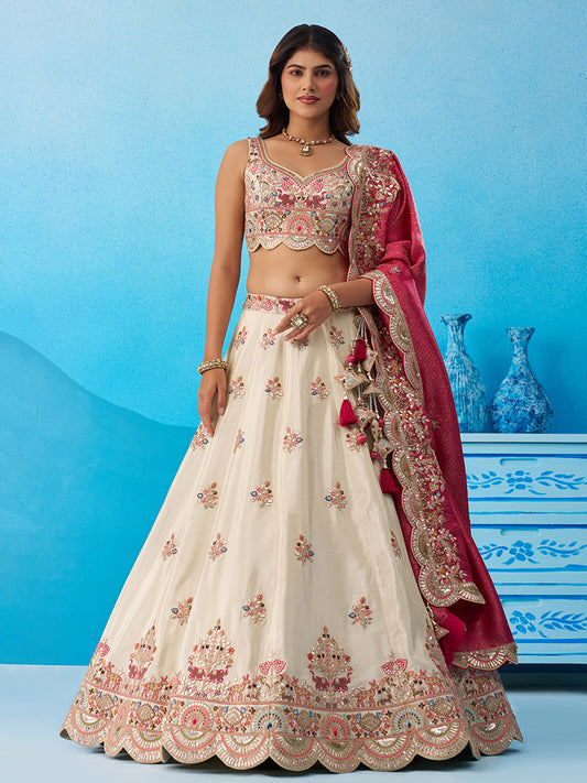 Cream- Tissue Sequins Embroidered Lehenga 6225