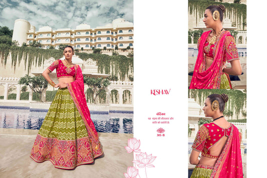 Green Mehendi ORGANZA FABRIC WITH BEAD WORK Lehenga 301 - Shopping World