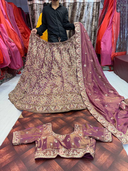 Embellished pink handwork zardozi dabka bridal Lehenga