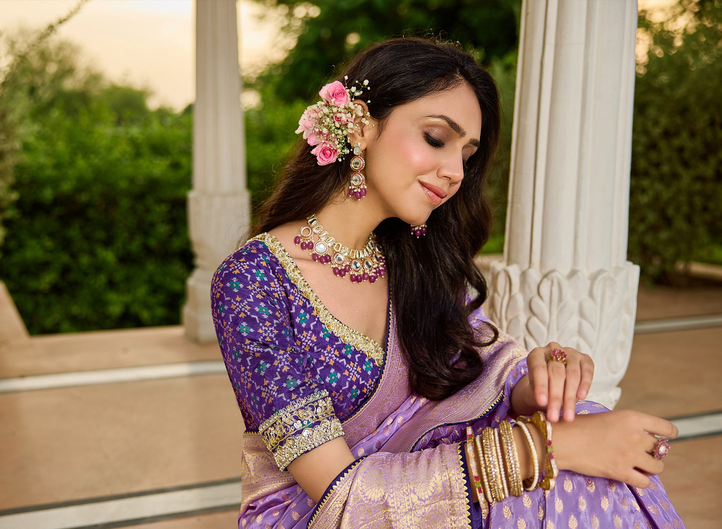 Lavender Viscose Saree with bead work 6099