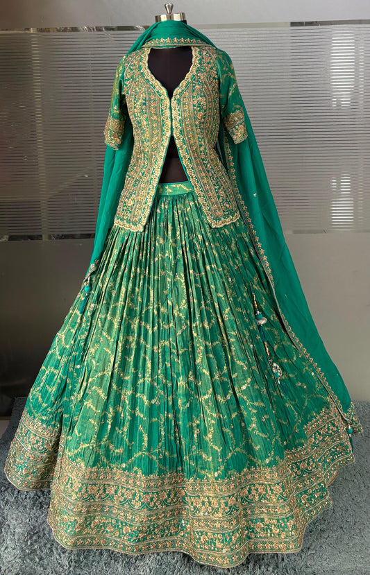 Green Farshi Garara Long Crop Top Lehenga