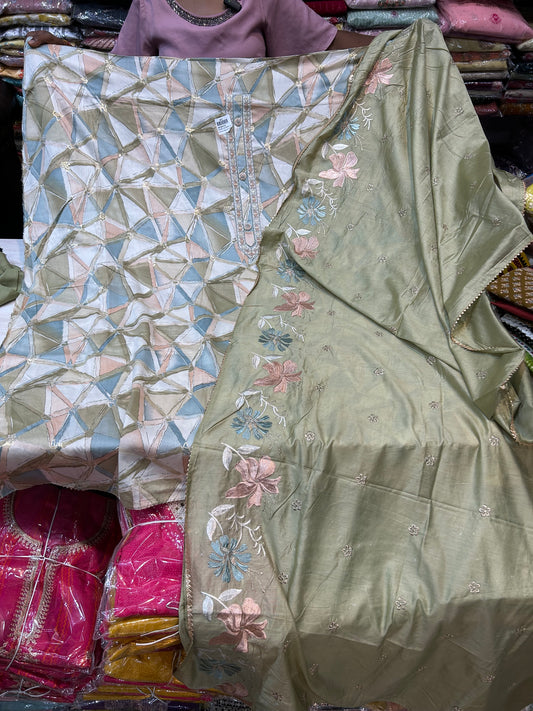 Amazing Mehendi green Unstitched suit