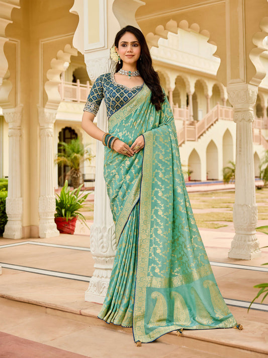 Green Viscose Saree with bead work 6119