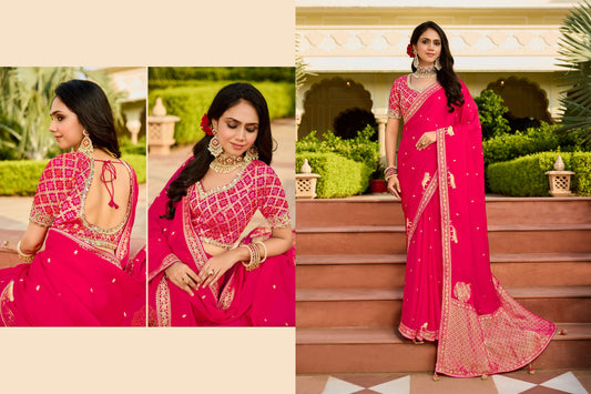 Pink Viscose Saree with bead work 6120