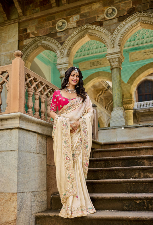 Beige Golden Viscose Saree with bead work 6181