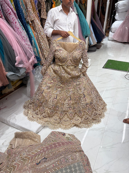 Gorgeous golden peacock Crop top Lehenga