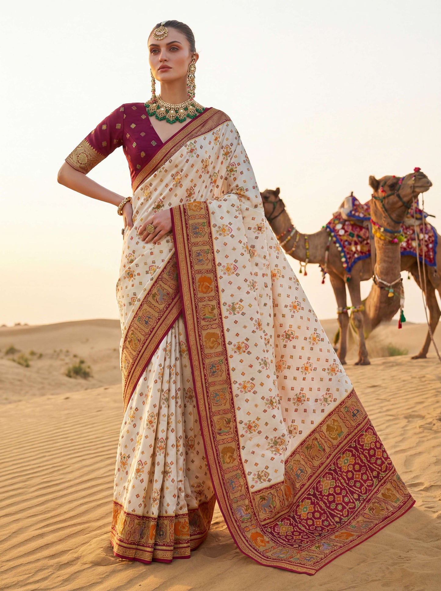 Wine Morpinch Viscose Patola With Position Print Saree 6255 - Shopping World