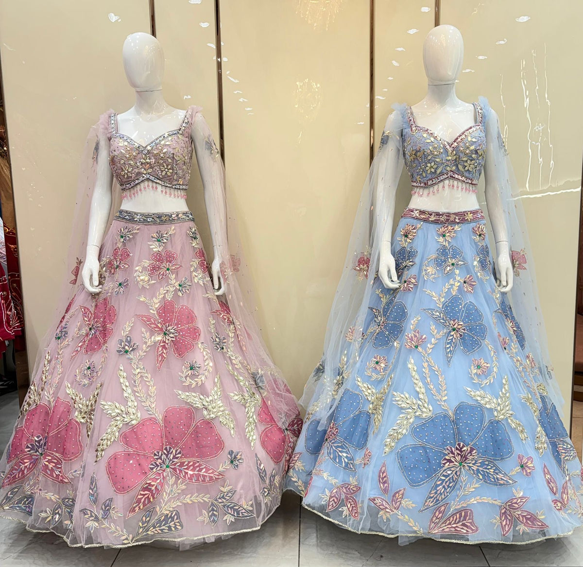 Pink blue pdp crop top Lehenga