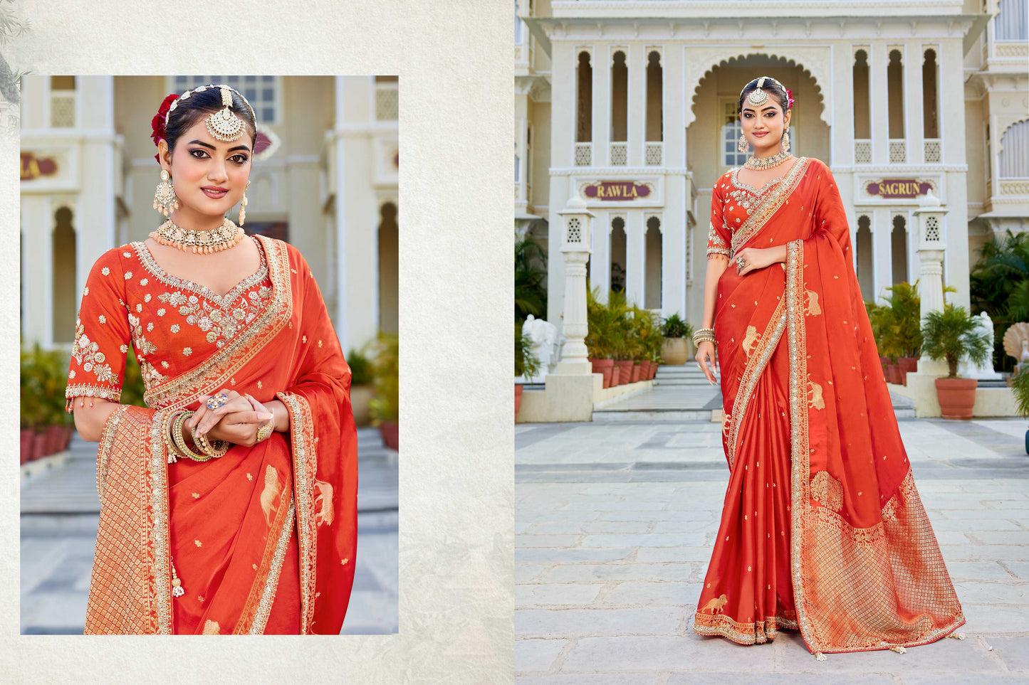 Orange Vicose Russian Fabric with Beads Work Saree 6361 - Shopping World