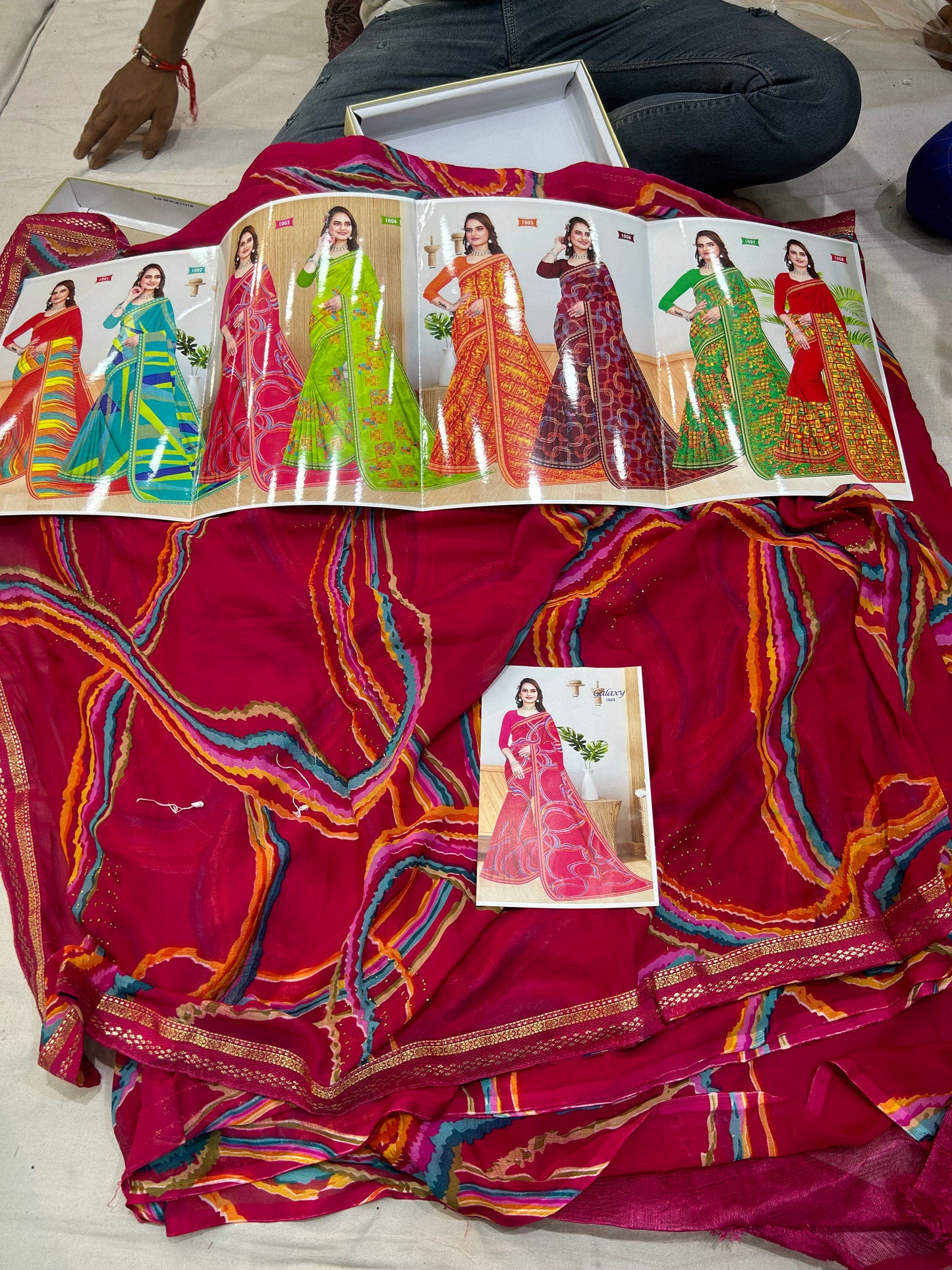 Charming Printed red rani saree