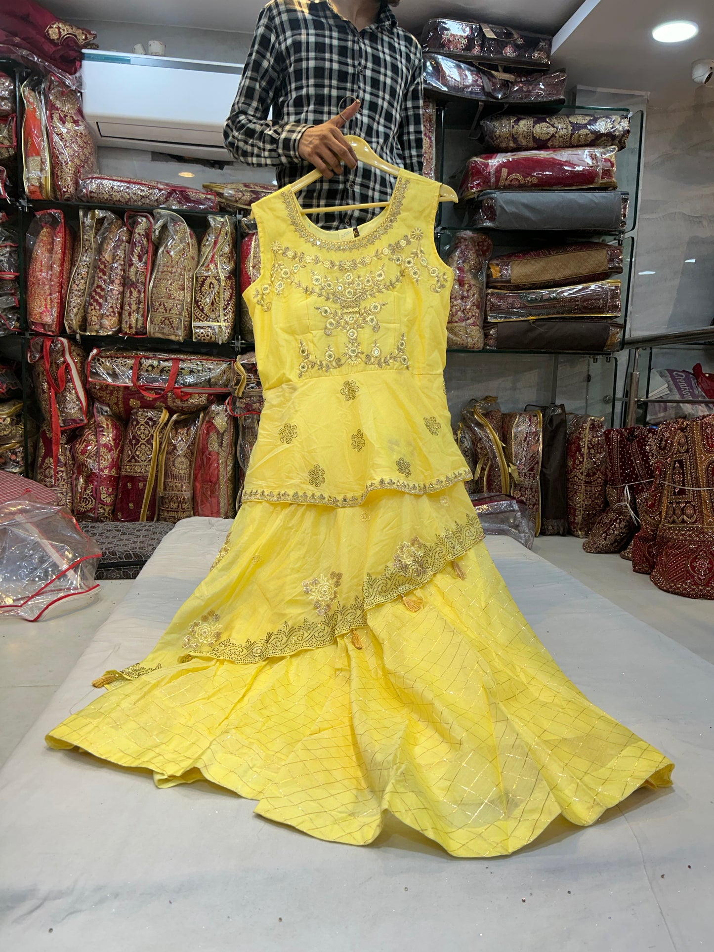 Yellow haldi mehendi long dress gown