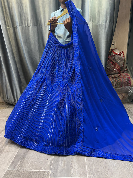 Lovely Navy Blue Crop Top Lehenga