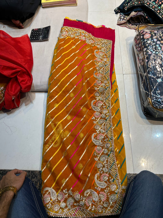 Designer Mustard haldi mehendi saree