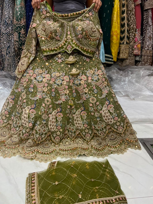 Hot Pink Peacock Crop Top Lehenga