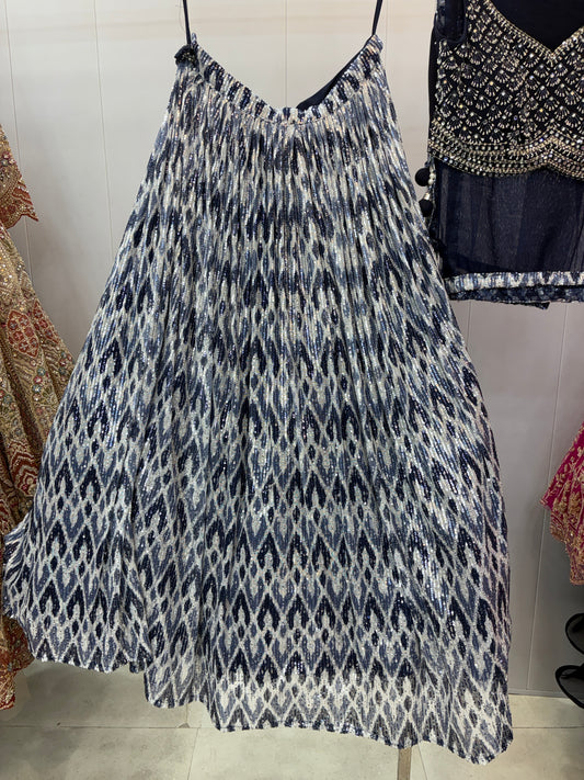 Astonishing Navy blue Crop top Lehenga