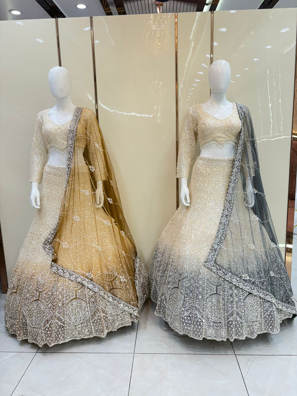 Golden mustard golden green double Shade Crop top Lehenga