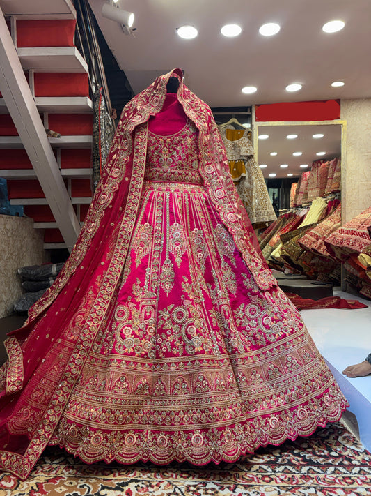 Designer rani pink double dupatta bridal Lehenga Delhi Chandni Chowk