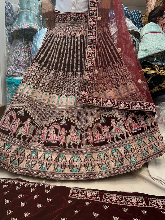 Maroon Doli Barat Lehenga
