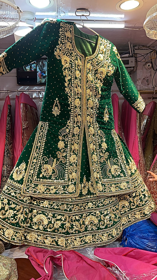 Awesome green Handmade Zardozi Dabka peplum dress