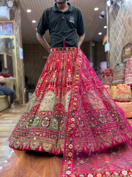 Designer Rani pink flower Ball Bridal Lehenga