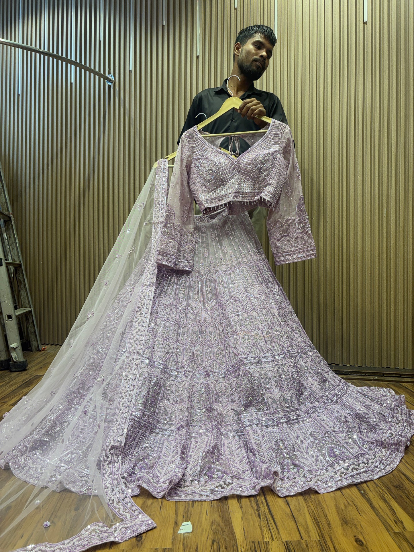 Girish pink guest crop top Lehenga