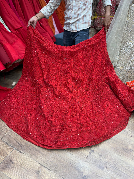 Red on Red Monotone Lehenga