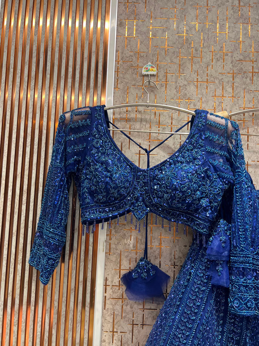 Blue on Blue Monotone Crop Top Lehenga