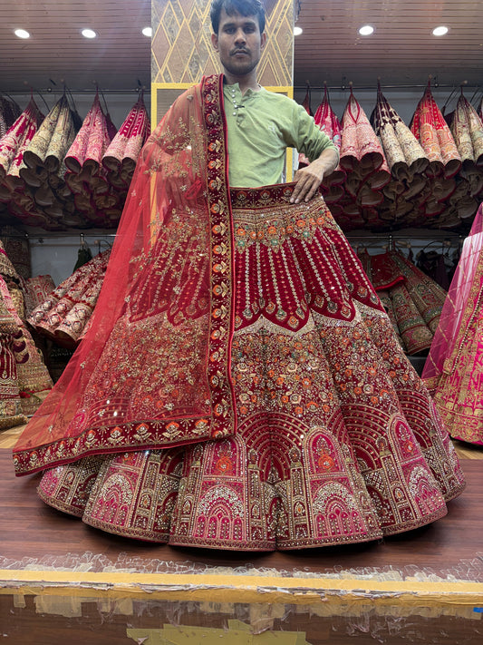 Beautiful red Maroon jhumka Ball Bridal Lehenga - Shopping World