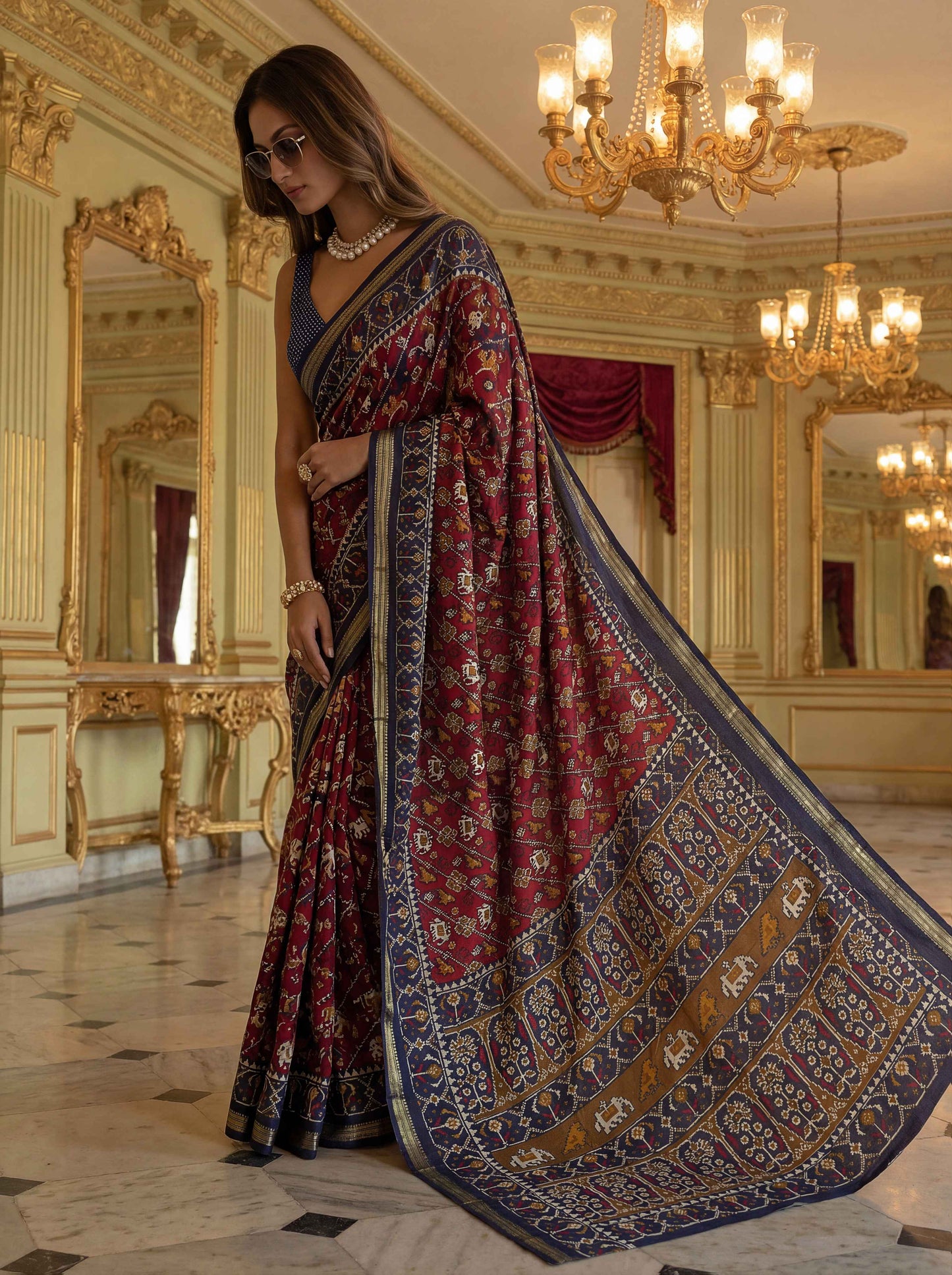 Maroon Blue Poly Viscose Fabric Saree 6178-06 - Shopping World