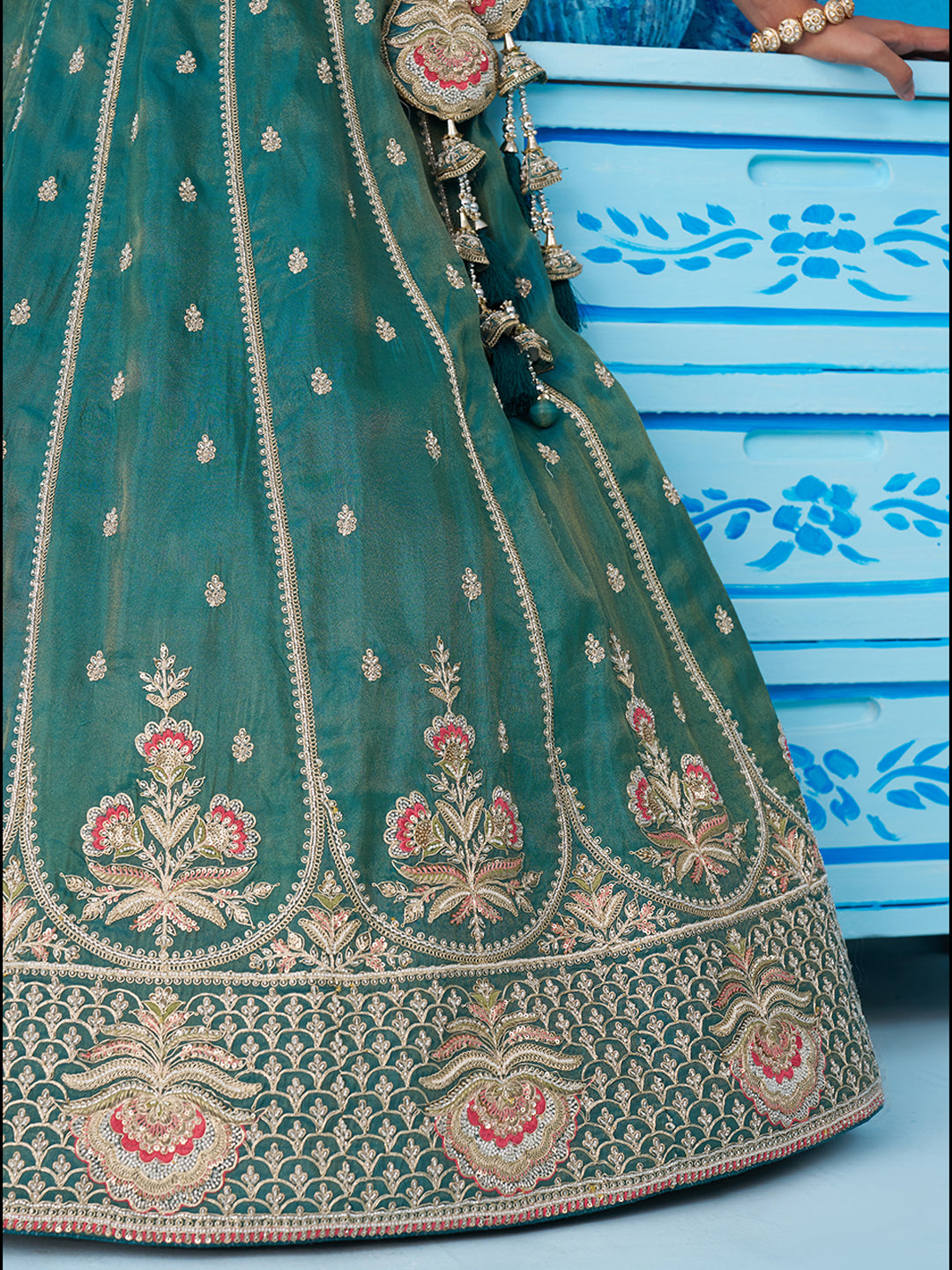 Rama gree- Tissue Beads & Sequins Embroidered Lehenga 6308