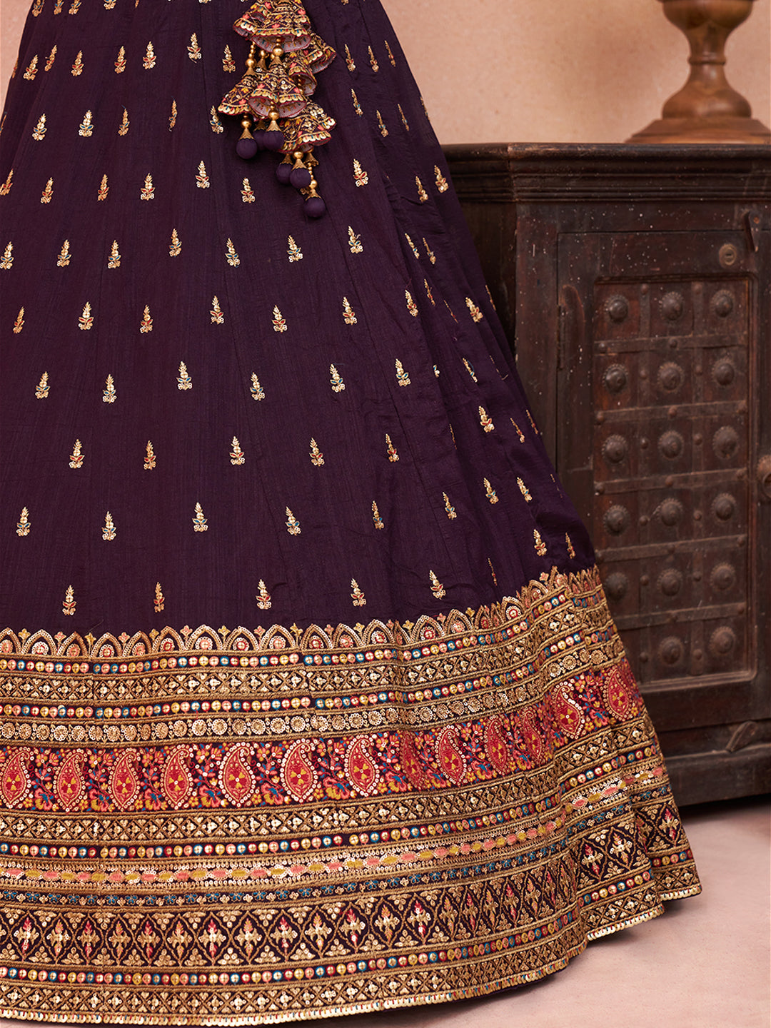 Purple- Chinnon Silk Sequinned Thread & Zari Embroidered Lehenga 6213