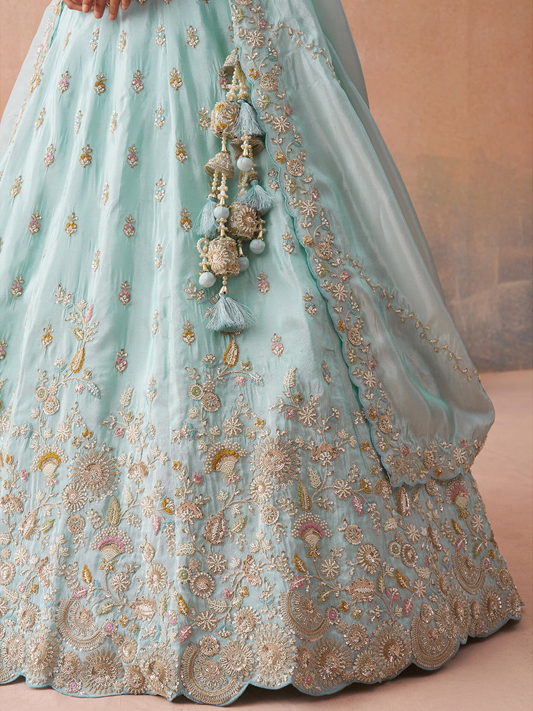 Sky Blue- Tissue Beads & Sequins Embroidered Lehenga 6186