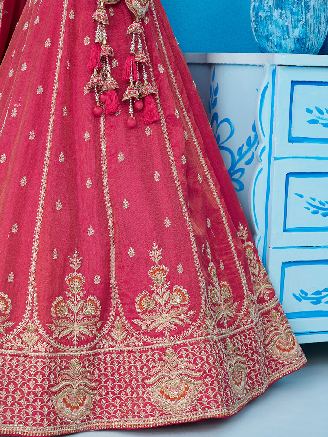 Rani Pink- Tissue Beads & Sequins Embroidered Lehenga 6308