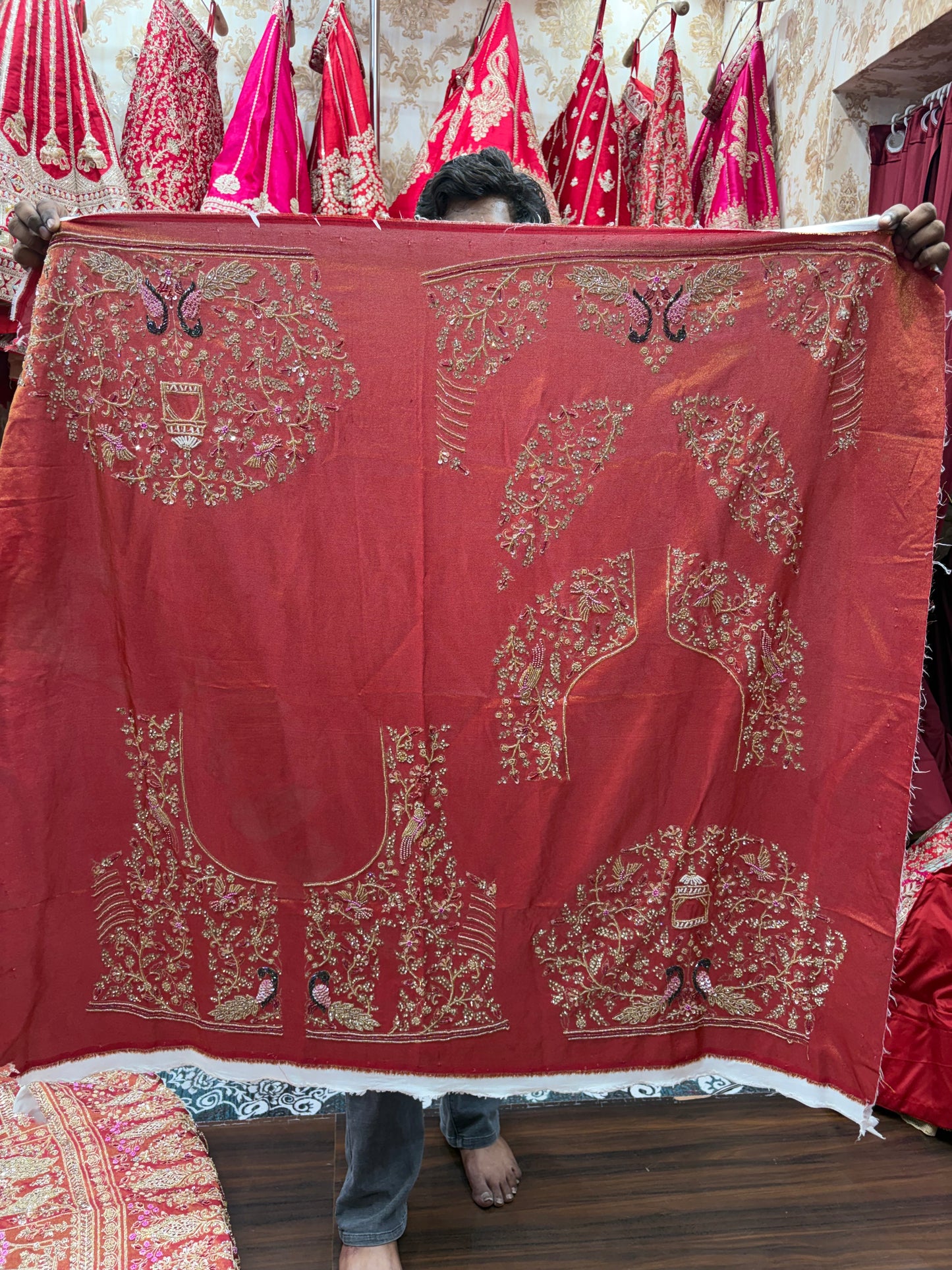 Orange Pink Peacock Bridal Lehenga