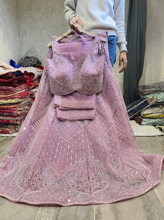 Attractive pink crop top lehenga