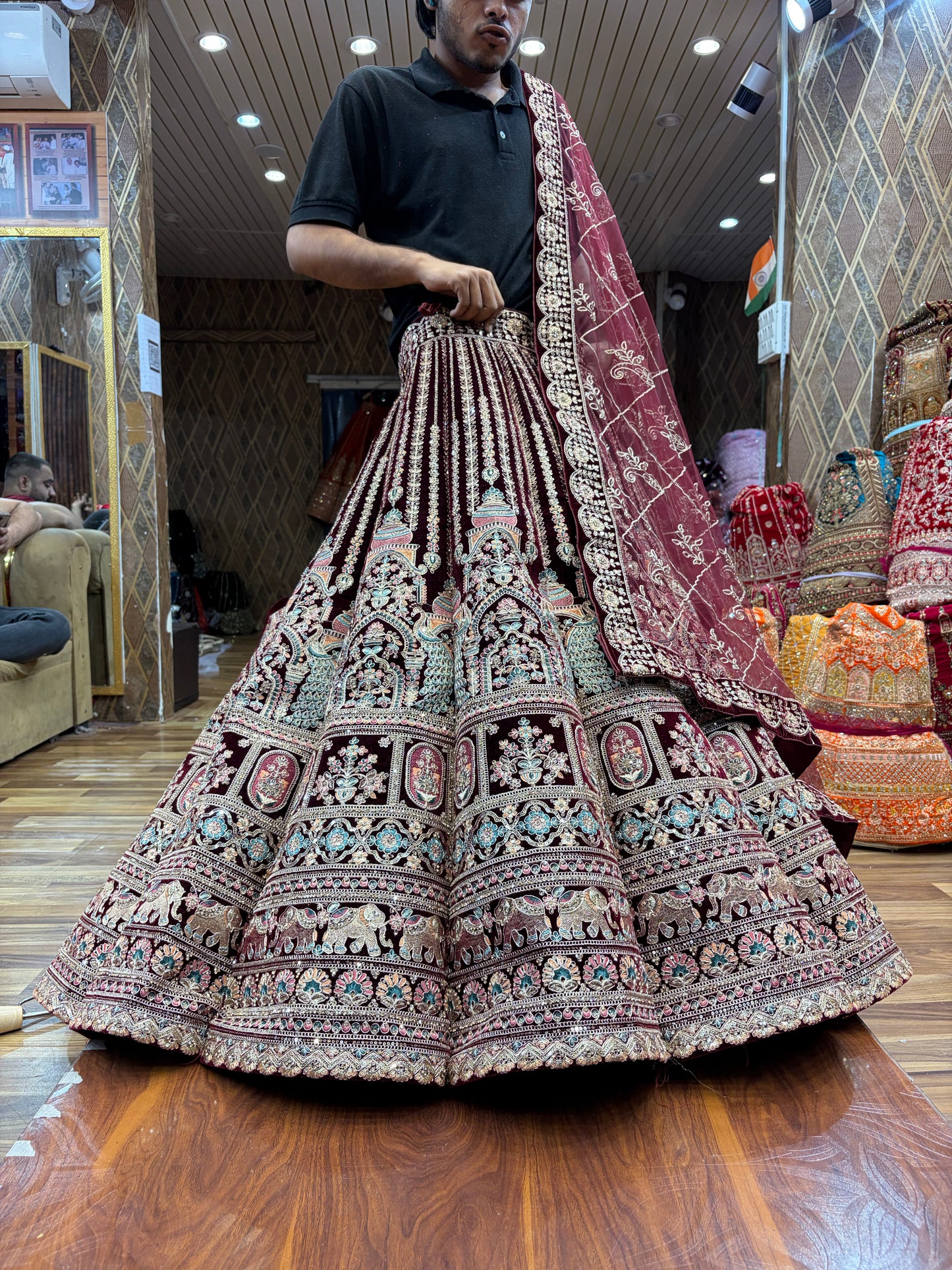 Peacock maroon Ball Bridal Lehenga - Shopping World