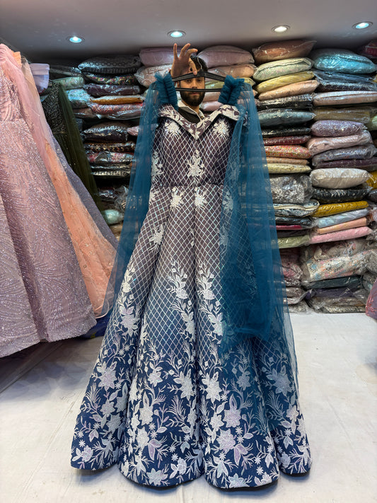 Eye catching blue ball gown Party Wear