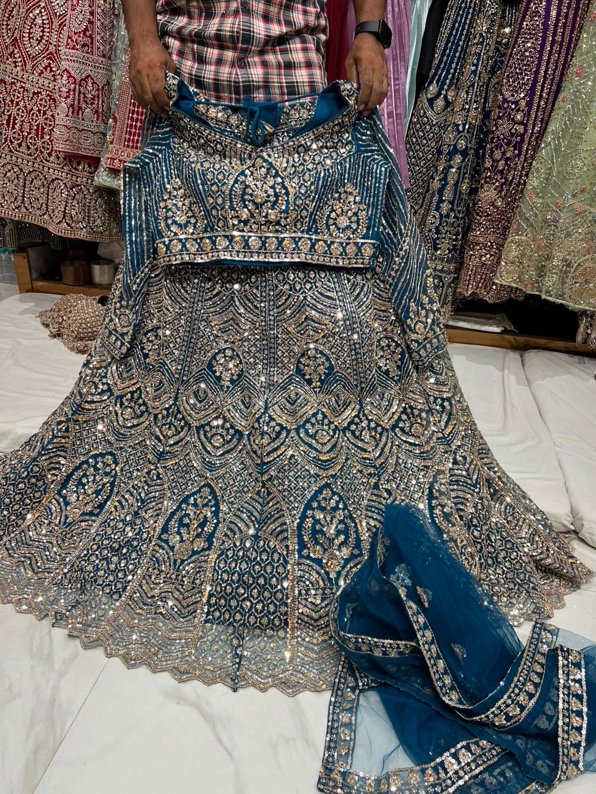 Blue Designer Crop Top Lehenga