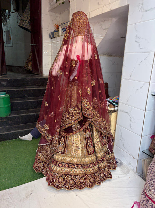 Maroon Golden Designer Bridal Lehenga