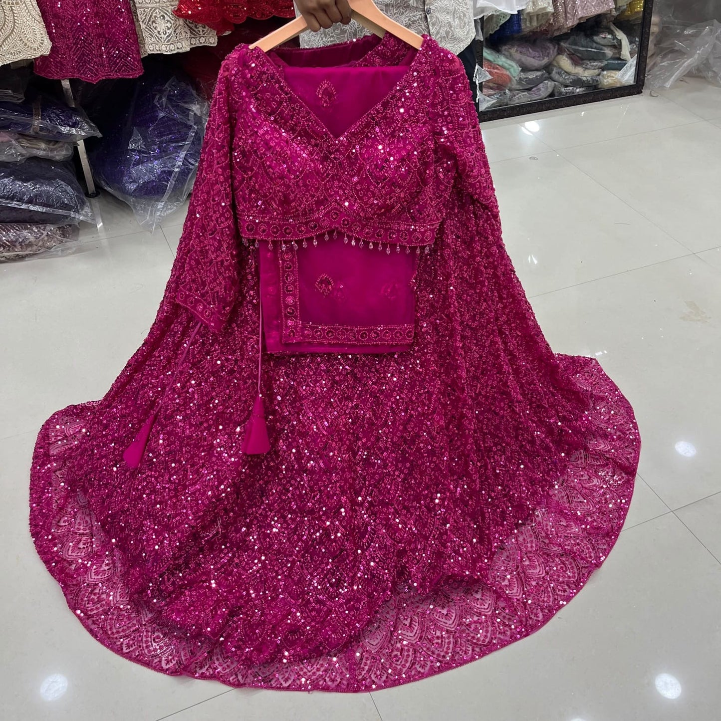 Hot Pink on Pink Monotone Crop Top Lehenga