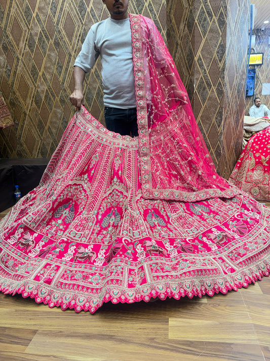 Fantastic Rani pink peacock bridal Lehenga
