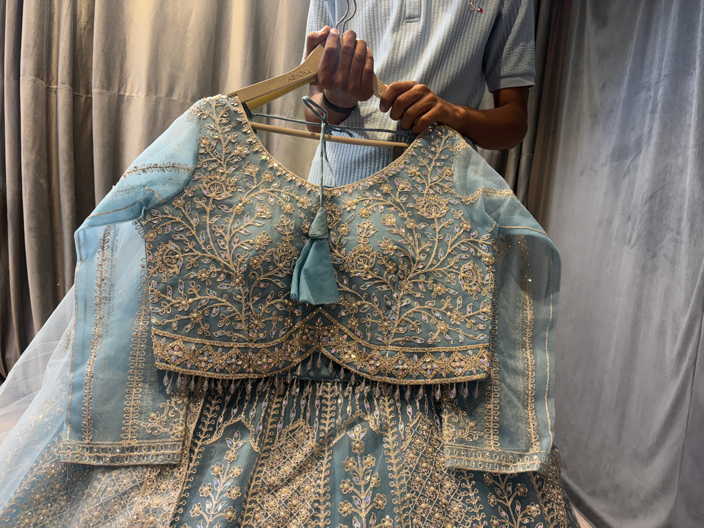 Astonishing Sky blue Crop Top Lehenga