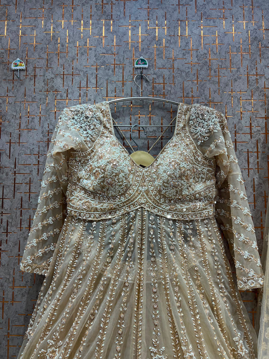 Golden Long Farshi Garara Indo Western Dress