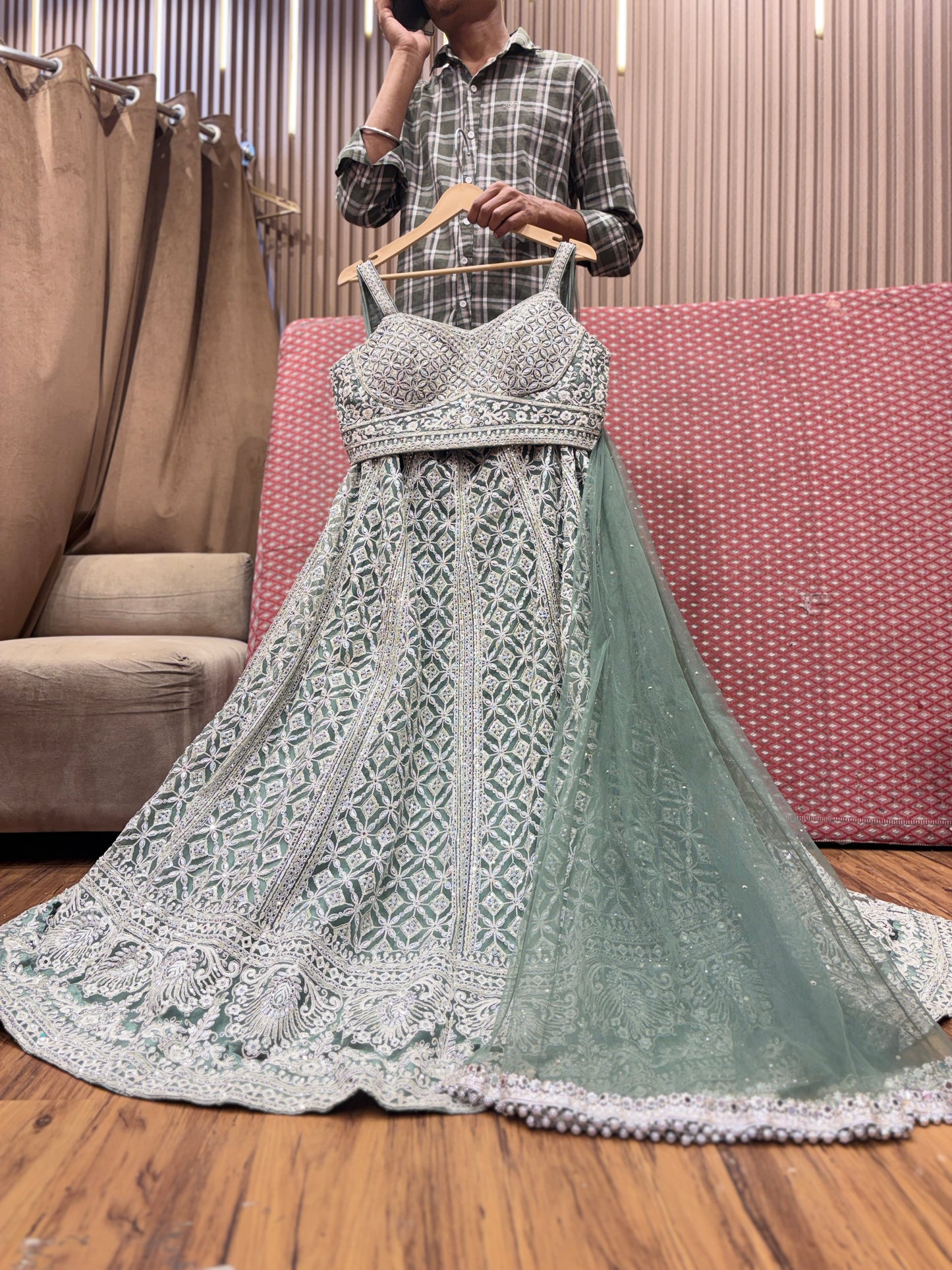 Charming green crop top Lehenga