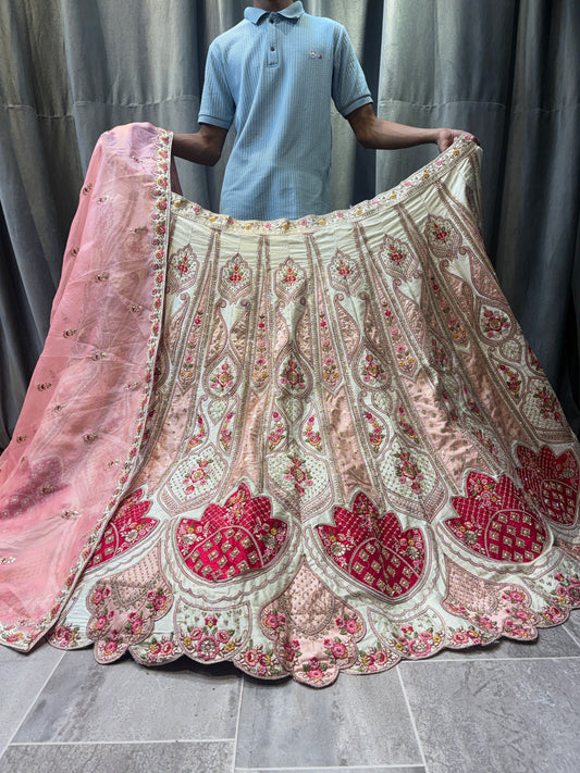 Tremendous White pink Crop Top Lehenga