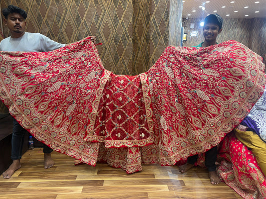 Fabulous Red peacock bridal Lehenga