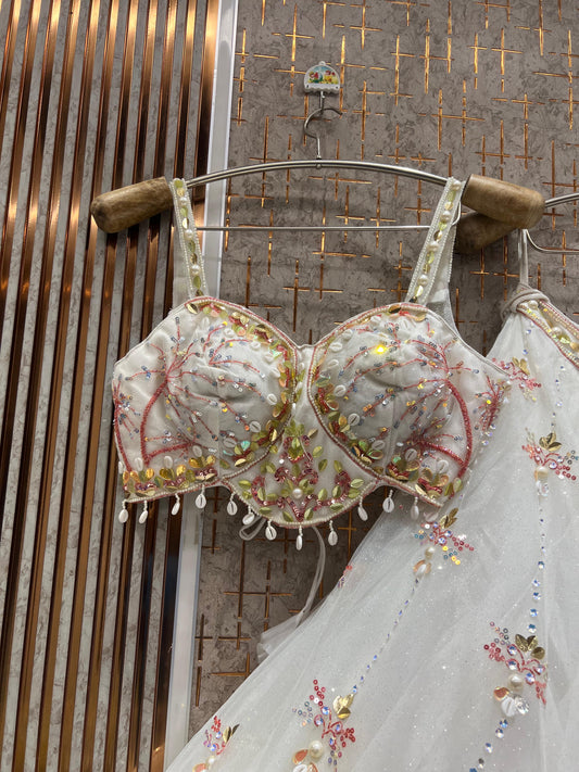 White Pdp Crop Top Lehenga